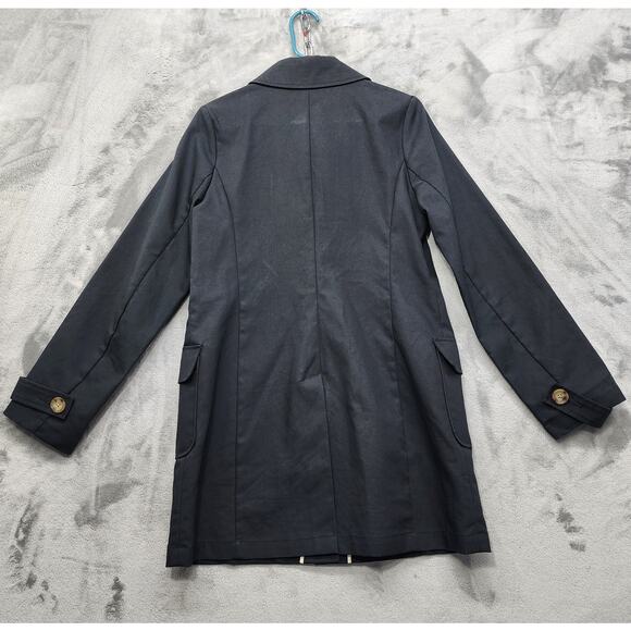 Vintage Y2K Old Navy Jacket Womens M Black Button Front Trench Long-Line Classic - Picture 4 of 13